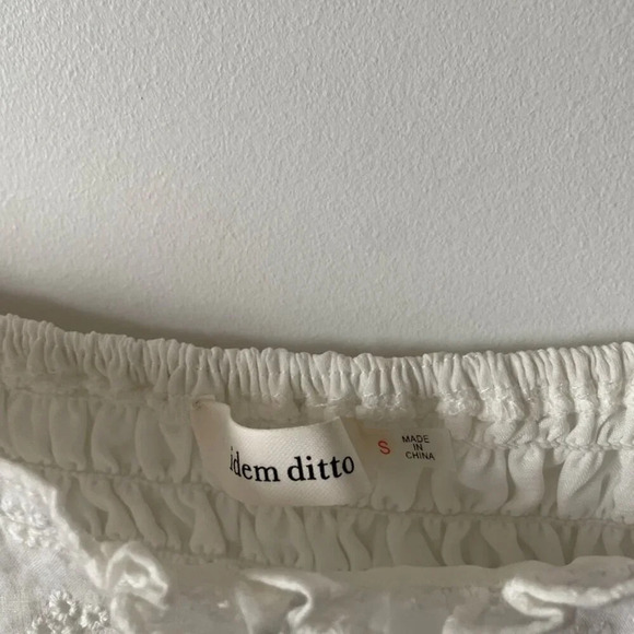 Idem Ditto Smocked Ruffle Eyelet Mini Dress White Size Small - Picture 4 of 5